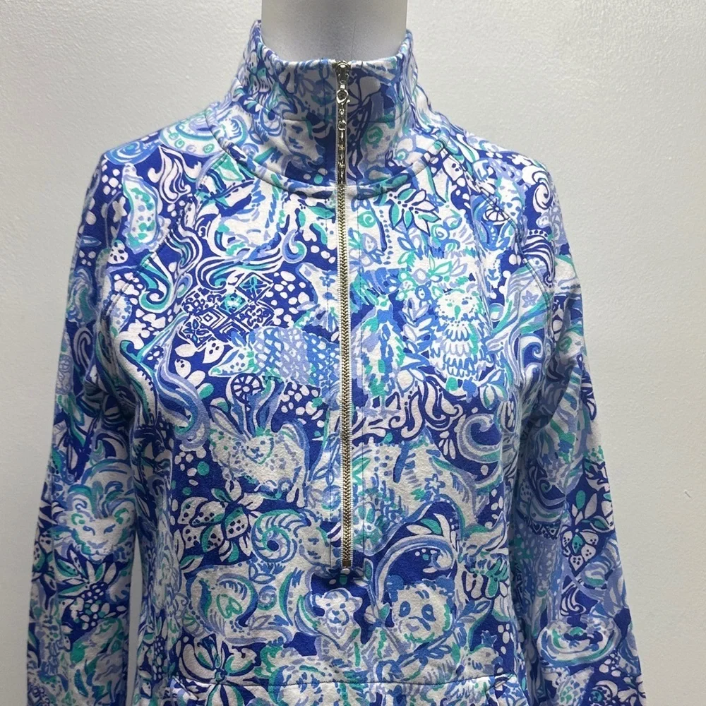 Lilly Pulitzer Skipper Popover 1/2 Zip Cotton Pullover 60 Animals Blue Small
